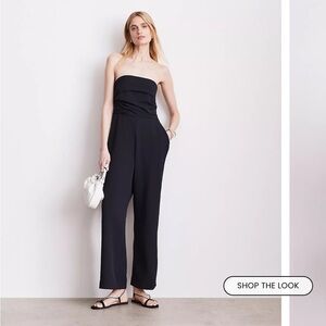 LOFT Black Strapless Draped Crepe Jumpsuit